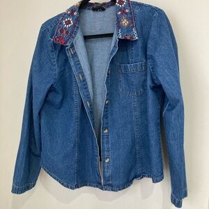 Embroidered Collar Denim Shirt